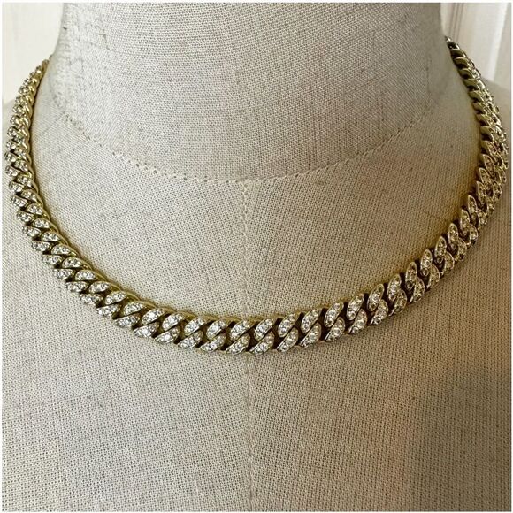18K gold plated cuban link rhinestone necklace - Picture 1 of 11